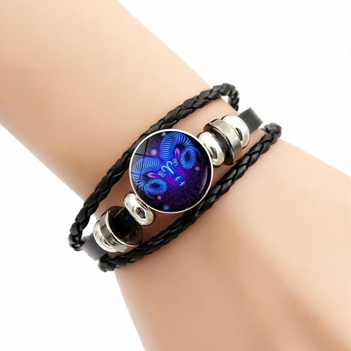 Zodiac Signs Spirit Bracelet - Adjustable Multilayer Black Leather Zodiac Wrap for Women & Men