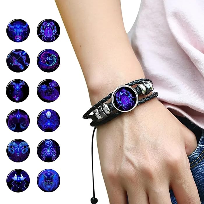 Zodiac Signs Spirit Bracelet - Adjustable Multilayer Black Leather Zodiac Wrap for Women & Men