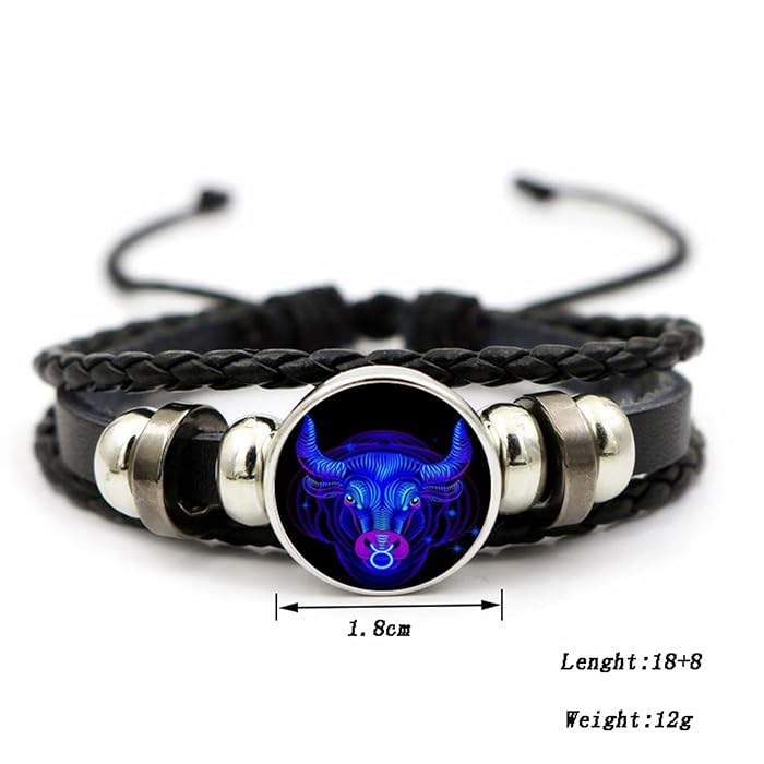 Zodiac Signs Spirit Bracelet - Adjustable Multilayer Black Leather Zodiac Wrap for Women & Men