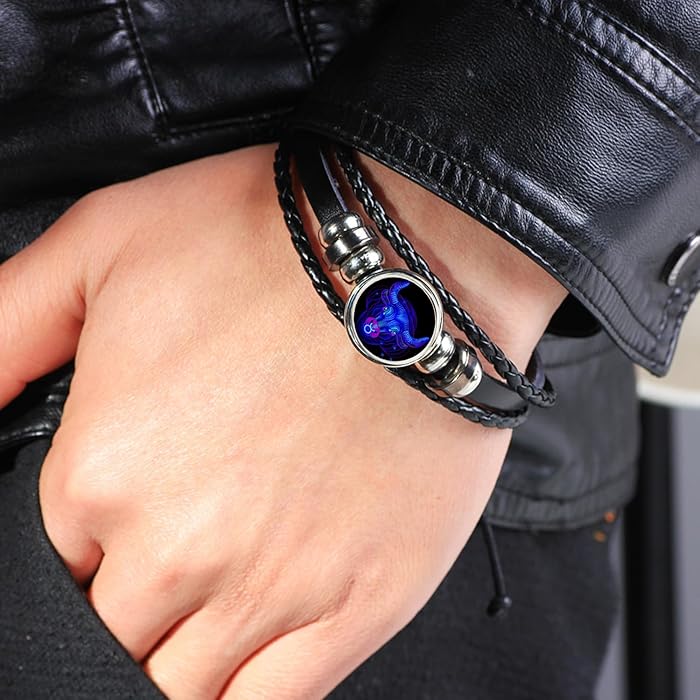 Zodiac Signs Spirit Bracelet - Adjustable Multilayer Black Leather Zodiac Wrap for Women & Men